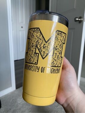 University of Michigan Yellow Floral M Travel Tumbler